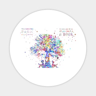 Kids reading under tree Magnet